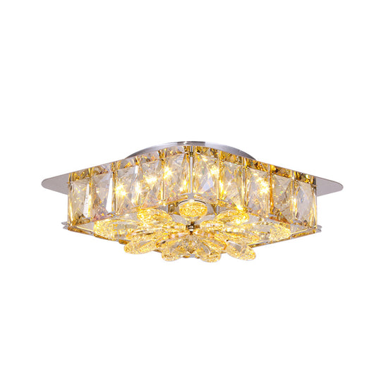Mini Led Flush Light With Square & Flower Design Simple Amber Or Smoke Grey Crystal Ceiling Fixture