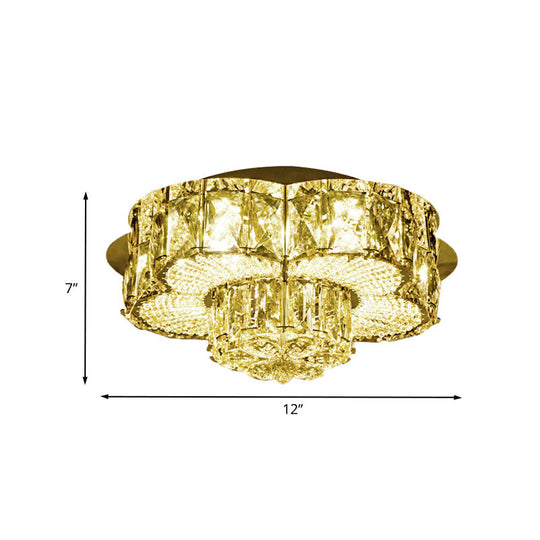 Gold Led Crystal Flower Flushmount Light - Minimalistic 2 - Tier Ceiling Fixture