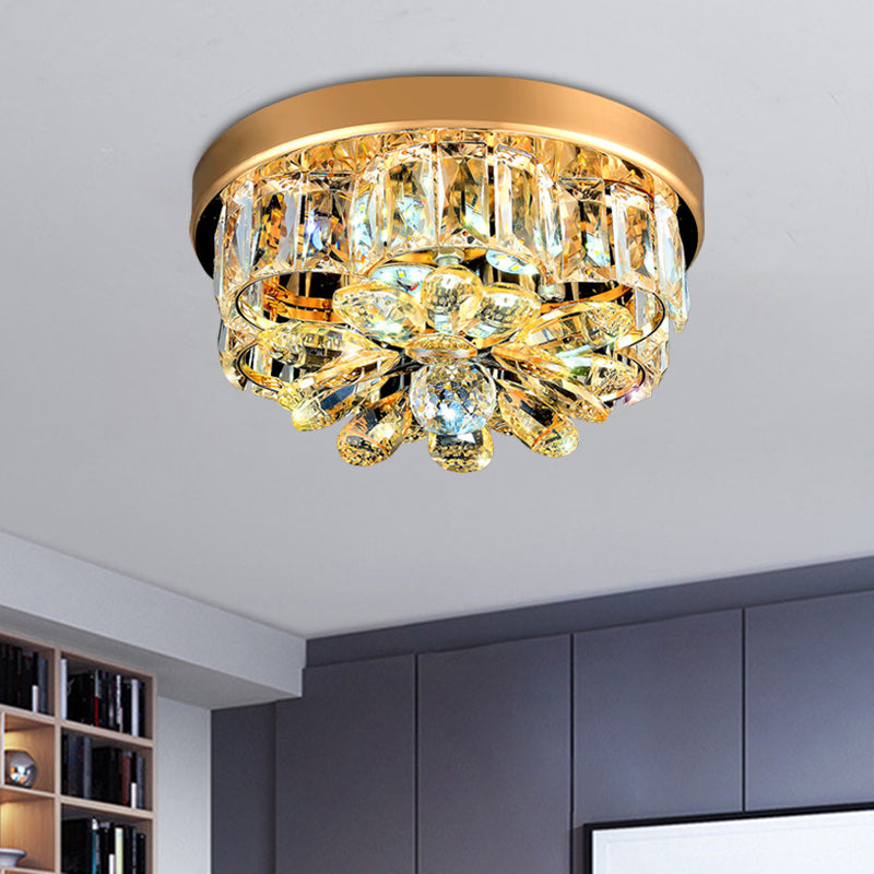 Gold Beveled - Cut Crystal Led Ceiling Flush Light - Modern Style Small Flower