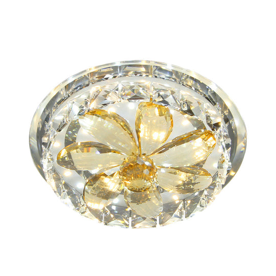Modern Gold Led Flush Mount Crystal Ceiling Lamp - Mini Floral Fixture