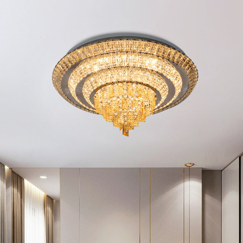Contemporary Chrome Led Flushmount Ceiling Light With Crystal Encrusted Multi-Circle Design