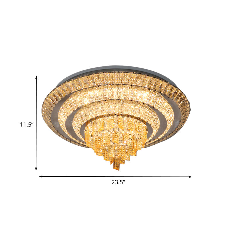 Contemporary Chrome Led Flushmount Ceiling Light With Crystal Encrusted Multi-Circle Design