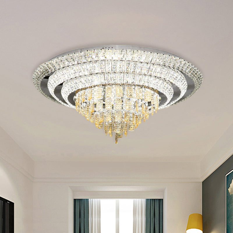 Contemporary Chrome Led Flushmount Ceiling Light With Crystal Encrusted Multi-Circle Design