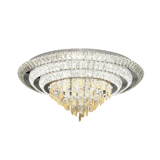 Contemporary Chrome Led Flushmount Ceiling Light With Crystal Encrusted Multi-Circle Design