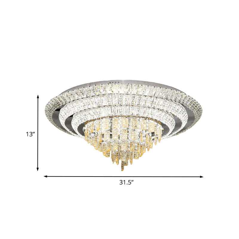 Contemporary Chrome Led Flushmount Ceiling Light With Crystal Encrusted Multi-Circle Design