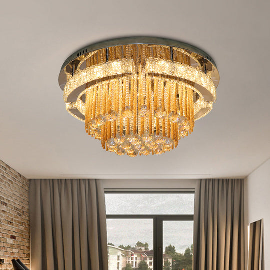 Modern Draping Crystal Lounge Led Flush Mount Ceiling Light - Polished Chrome Round/Square Fixture /