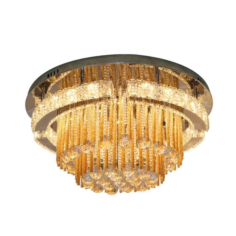 Modern Draping Crystal Lounge Led Flush Mount Ceiling Light - Polished Chrome Round/Square Fixture