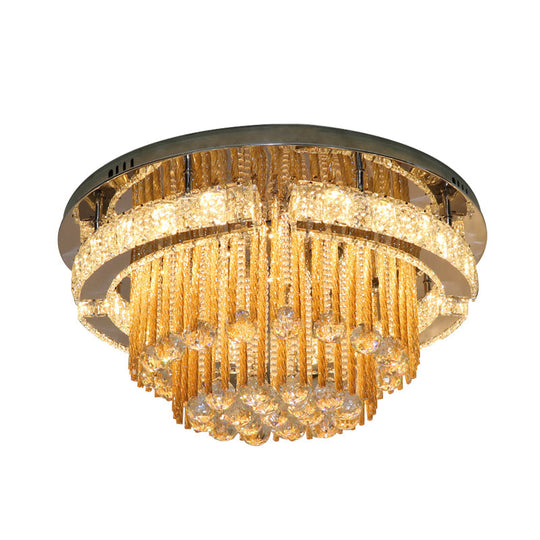 Modern Draping Crystal Lounge Led Flush Mount Ceiling Light - Polished Chrome Round/Square Fixture