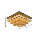 Modern Draping Crystal Lounge Led Flush Mount Ceiling Light - Polished Chrome Round/Square Fixture