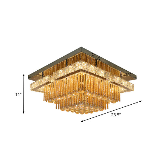 Modern Draping Crystal Lounge Led Flush Mount Ceiling Light - Polished Chrome Round/Square Fixture