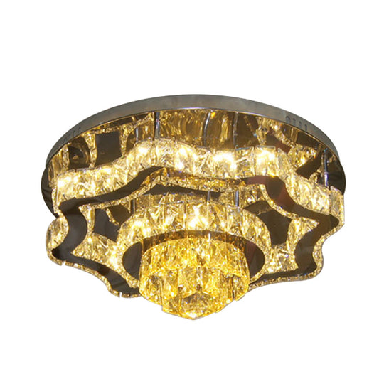 Modern Led Crystal Polished Chrome Semi Flush Ceiling Light With Tiered Scallops And