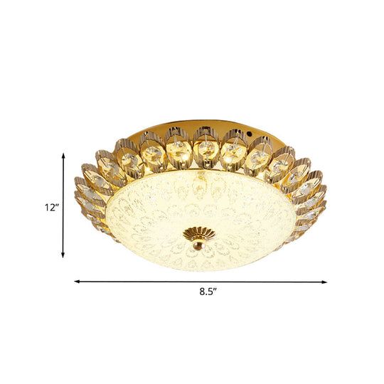 Frosted White Glass 1-Light Flushmount Kitchen Ceiling Lighting With Traditional Gold Finish