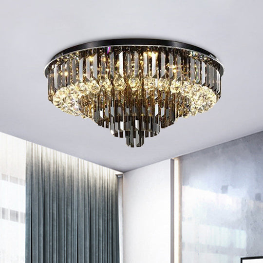 Modern Smoke Grey Crystal Flush Mount Chandelier With Drop - 5/6 Lights Ceiling Light 5 / Gray