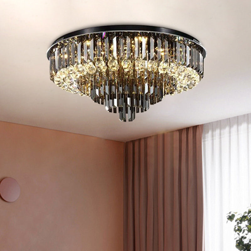 Modern Smoke Grey Crystal Flush Mount Chandelier With Drop - 5/6 Lights Ceiling Light