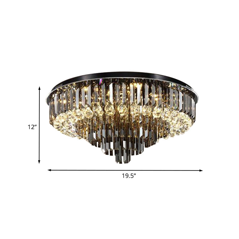 Modern Smoke Grey Crystal Flush Mount Chandelier With Drop - 5/6 Lights Ceiling Light