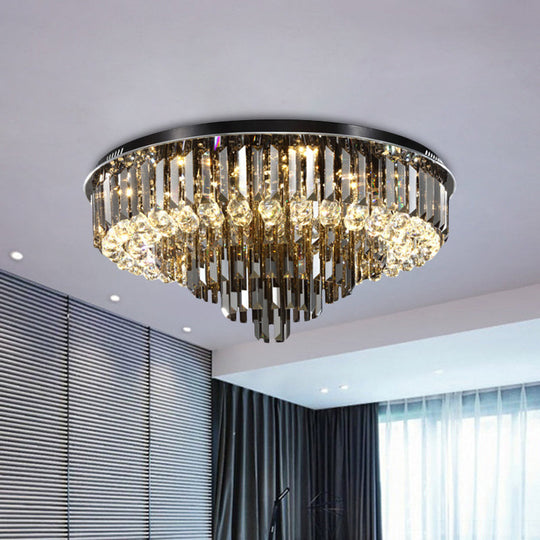 Modern Smoke Grey Crystal Flush Mount Chandelier With Drop - 5/6 Lights Ceiling Light 6 / Gray