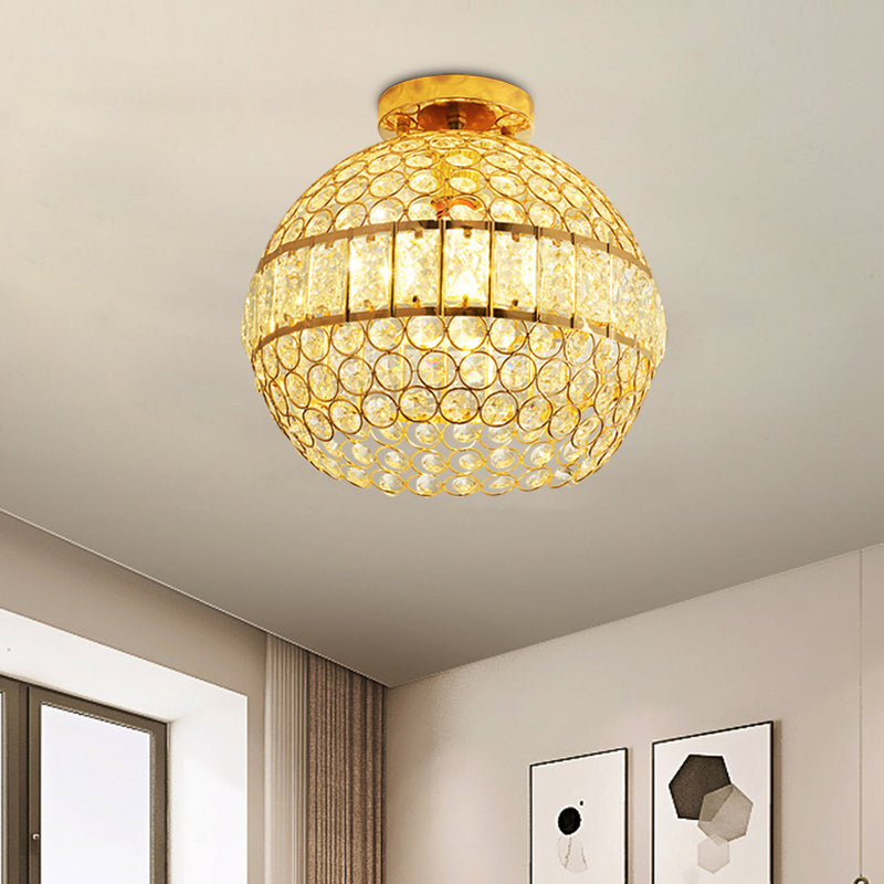 Minimalist Gold Crystal Hemisphere Ceiling Flush Mount For Dining Room - 1-Light