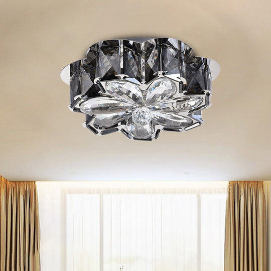 Minimalistic Crystal Flower Ceiling Lamp With Led Flush Mount Smoke Gray