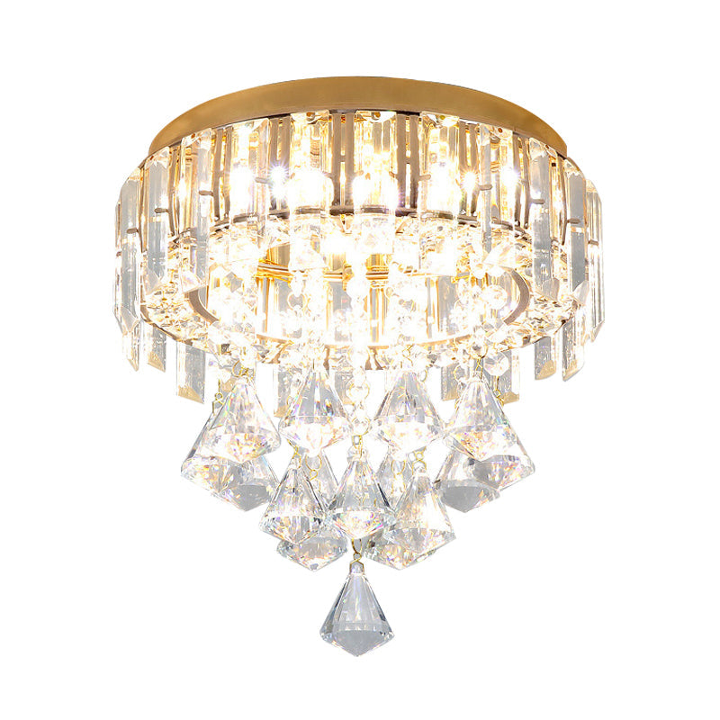 Contemporary Gold Circle K9 Crystal Ceiling Flushmount With Drape 3 Heads