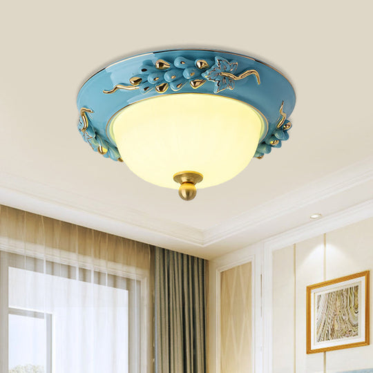 12’/14’ Led Dome Ceiling Mounted Farmhouse Light With Yellow/Blue Frosted Glass Flush Lamp And