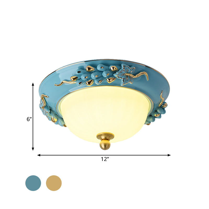 12’/14’ Led Dome Ceiling Mounted Farmhouse Light With Yellow/Blue Frosted Glass Flush Lamp And