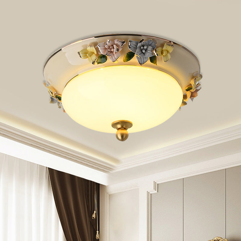 12/14 Led Dome Ceiling Mounted Farmhouse Light With Yellow/Blue Frosted Glass Flush Lamp And Grape
