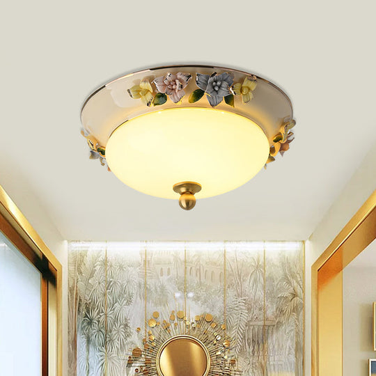 12’/14’ Led Dome Ceiling Mounted Farmhouse Light With Yellow/Blue Frosted Glass Flush Lamp And