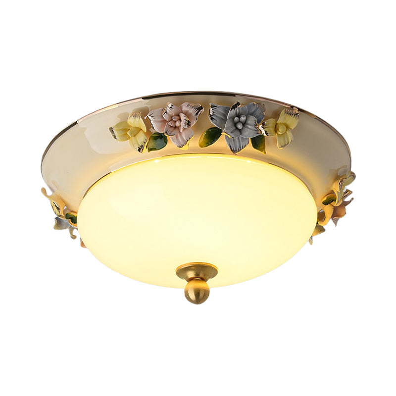 12’/14’ Led Dome Ceiling Mounted Farmhouse Light With Yellow/Blue Frosted Glass Flush Lamp And