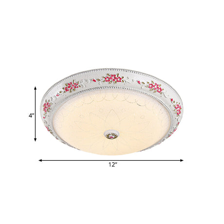 12’/16’ Carved Rose Bedroom Flush Lighting: Korea Countryside Resin Led Lamp With Frosted Glass