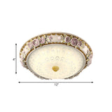 12’/16’ Country Style Led Sunflower/Rose Flush Light With Seeded Glass Shade