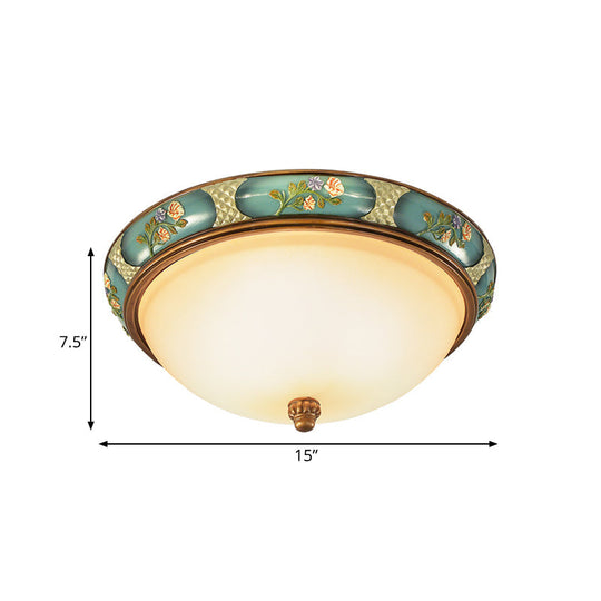 Vintage 3 - Head Ceiling Mounted Light In Blue - Green With Frosted Glass Shade 15’/19’ W