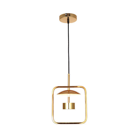 Minimalist Led Square-Frame Pendulum Light With Gold Finish And Shade/Shadeless Options For Ceiling