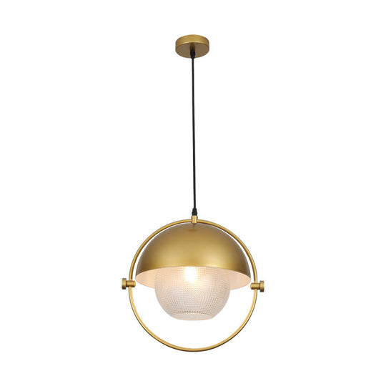 Blue/Gold Semicircle Pendant Light Kit With Clear Latticed Glass Shade.