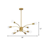 Modern Sputnik Chandelier Lamp - Metallic Ceiling Pendant Light In Gold With 6/8/12 Lights