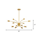 Modern Sputnik Chandelier Lamp - Metallic Ceiling Pendant Light In Gold With 6/8/12 Lights