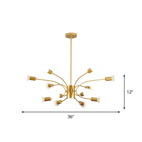 Modern Sputnik Chandelier Lamp - Metallic Ceiling Pendant Light In Gold With 6/8/12 Lights