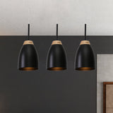 Metallic Bell Pendulum Lighting - Minimalist 3-Light Black Pendant Lamp With Linear Canopy