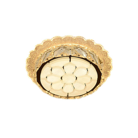 White Led Flushmount With Etched Floral Design For Corridor Ceiling Lighting