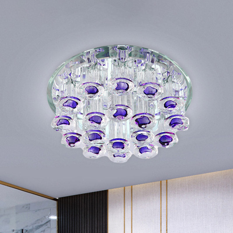 Simple Style Purple Crystal Tubular Flush Light Fixture - Led Living Room Ceiling Lamp With