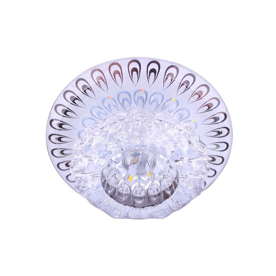 Modern Led Crystal Flush Mount Light In Warm/White - Peacock Tail Design