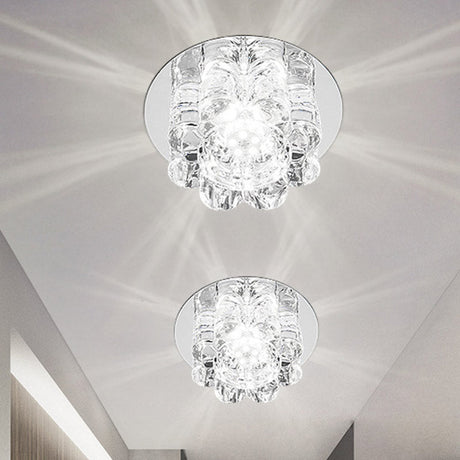 Modern Led Crystal Petal Flush Mount Light Fixture - Warm/White/Multi Color Lighting For Living Room