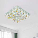 Sleek Led Square Flush Mount Crystal Ceiling Light For Balcony - Clear & Stylish