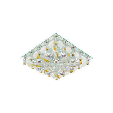 Sleek Led Square Flush Mount Crystal Ceiling Light For Balcony - Clear & Stylish