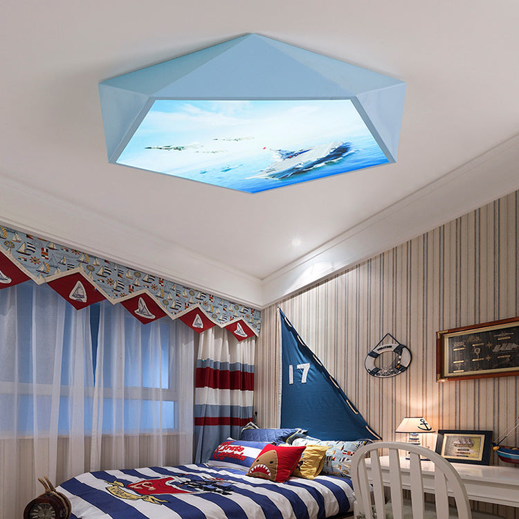 Blue Cartoon Geometry Flush Ceiling Light For Kid’s Bedroom / A