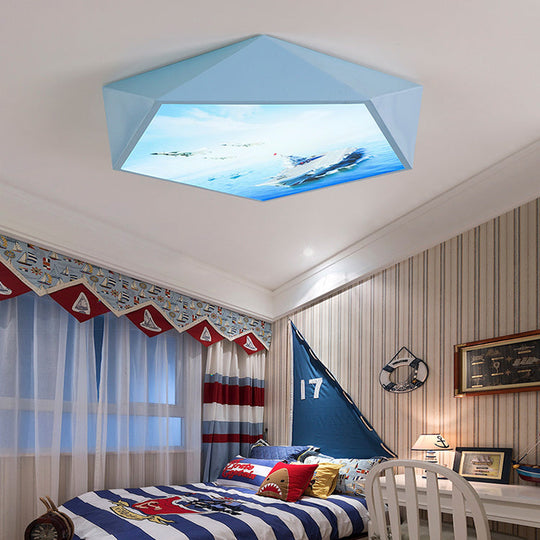 Blue Cartoon Geometry Flush Ceiling Light For Kid’s Bedroom / A