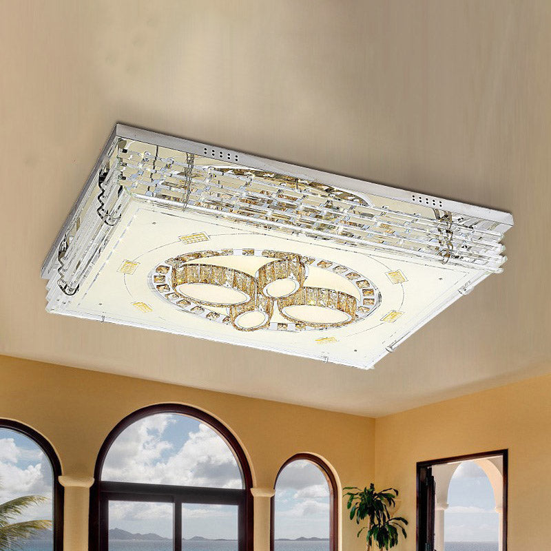 Modern Crystal Led Flushmount Ceiling Light With Chrome Frame - Flower Design For Living Room