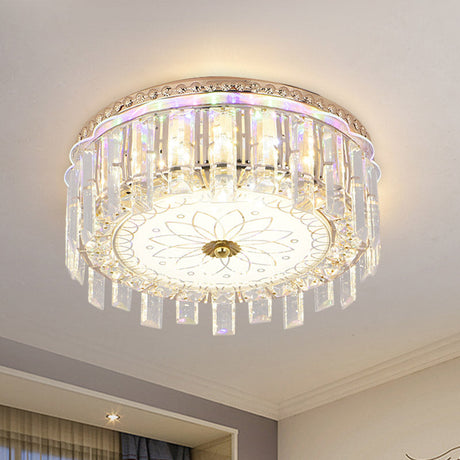 Modern Gold Flush Mount Ceiling Light Fixture With Led Crystal Block And Petal Pattern / 12