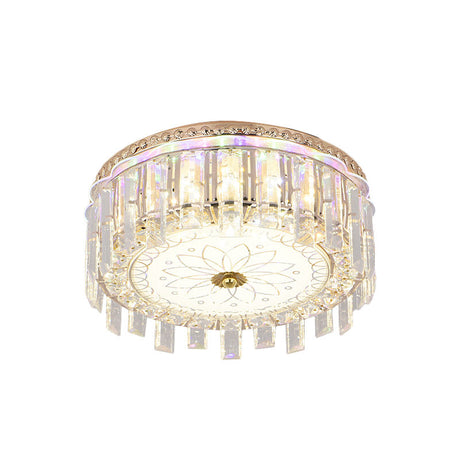 Modern Gold Flush Mount Ceiling Light Fixture With Led Crystal Block And Petal Pattern