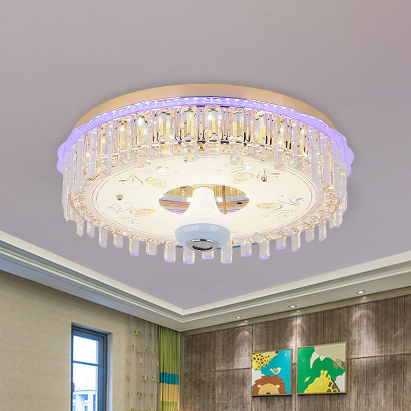 Modern Gold Flush Mount Ceiling Light Fixture With Led Crystal Block And Petal Pattern / 19.5