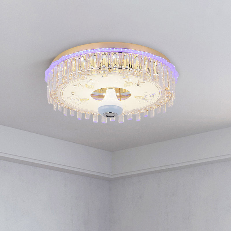 Modern Gold Flush Mount Ceiling Light Fixture With Led Crystal Block And Petal Pattern